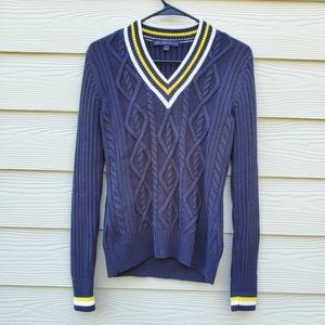 Brooks Brothers Blue Cotton Cable Knit Sweater
